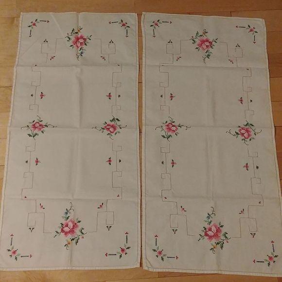 Other - 2 large vintage hand embroidered Doilies table runners